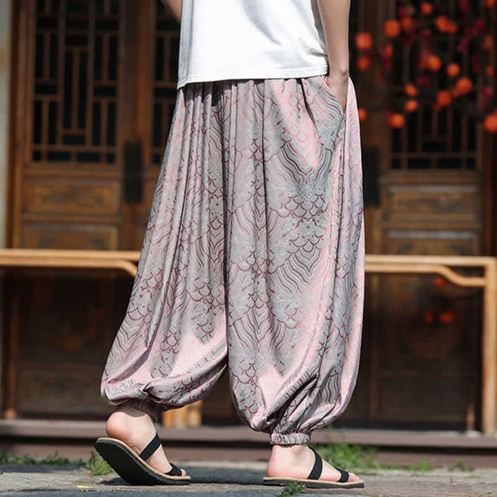 Buddha Stones Pantaloni estivi casual boho astratti alla caviglia da uomo, pantaloni harem - image 4