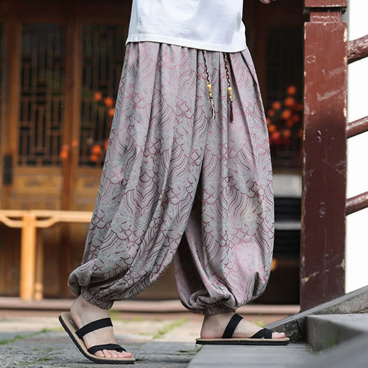 Buddha Stones Pantaloni estivi casual boho astratti alla caviglia da uomo, pantaloni harem - image 3