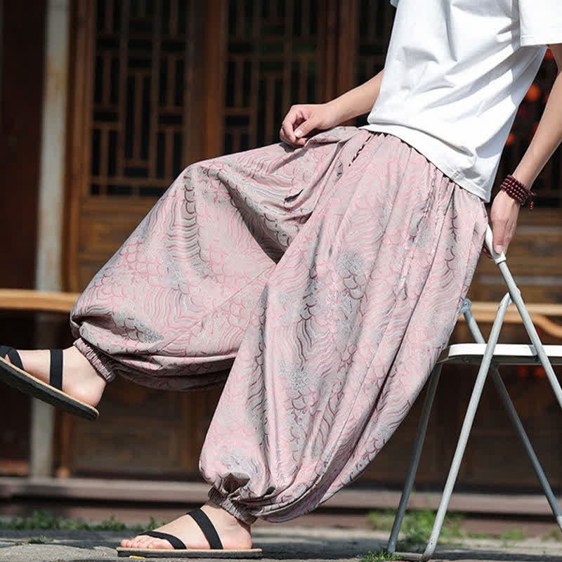 Buddha Stones Pantaloni estivi casual boho astratti alla caviglia da uomo, pantaloni harem - image 8