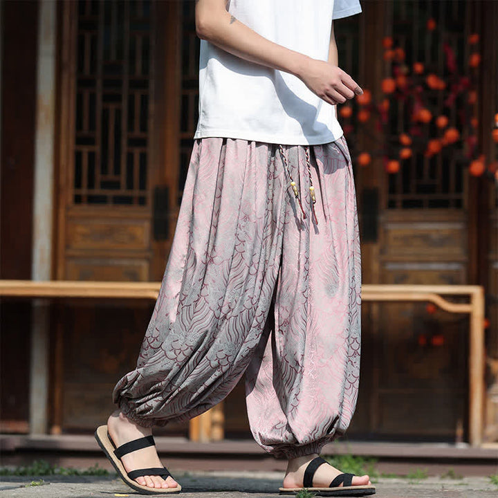 Buddha Stones Pantaloni estivi casual boho astratti alla caviglia da uomo, pantaloni harem - image 7