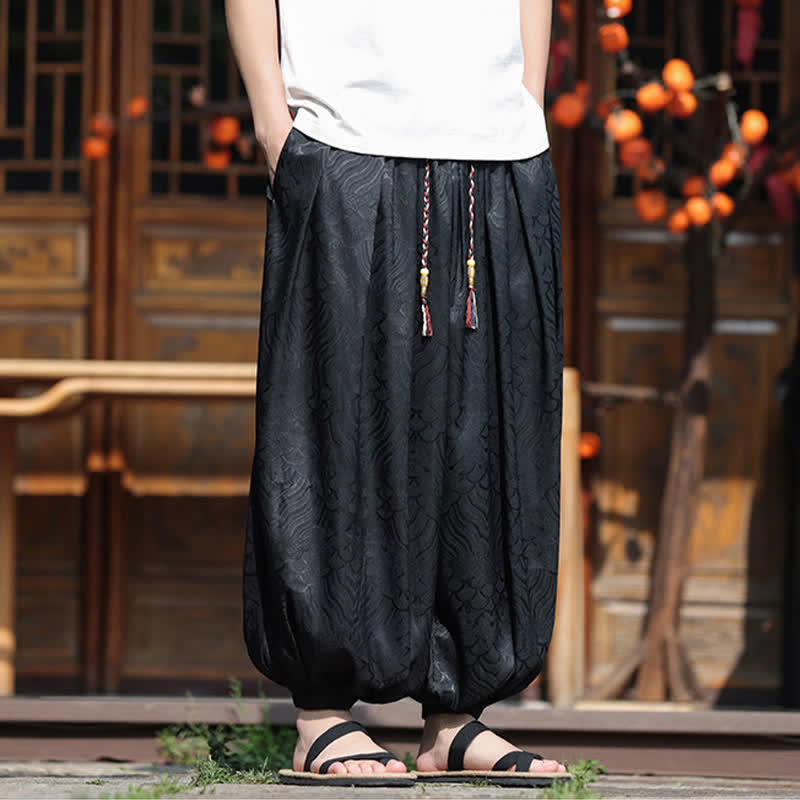 Buddha Stones Pantaloni estivi casual boho astratti alla caviglia da uomo, pantaloni harem - image 10
