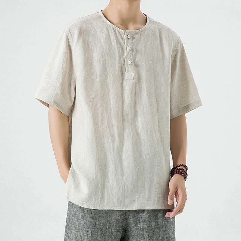 Buddha Stones Camicie da uomo a maniche corte, tinta unita, casual, minimaliste, con bottoni, per primavera/estate. - Biancheria - US/UK/AU46, EU56 (5XL) - image 0