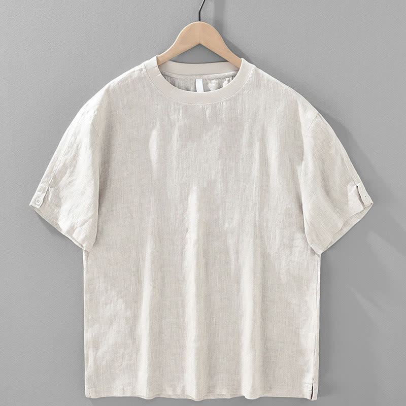 Buddha Stones T-shirt da uomo a maniche corte, girocollo, tinta unita, stile casual estivo e minimalista, in lino. - Biancheria - US/UK/AU42, EU52 (3XL) - image 0