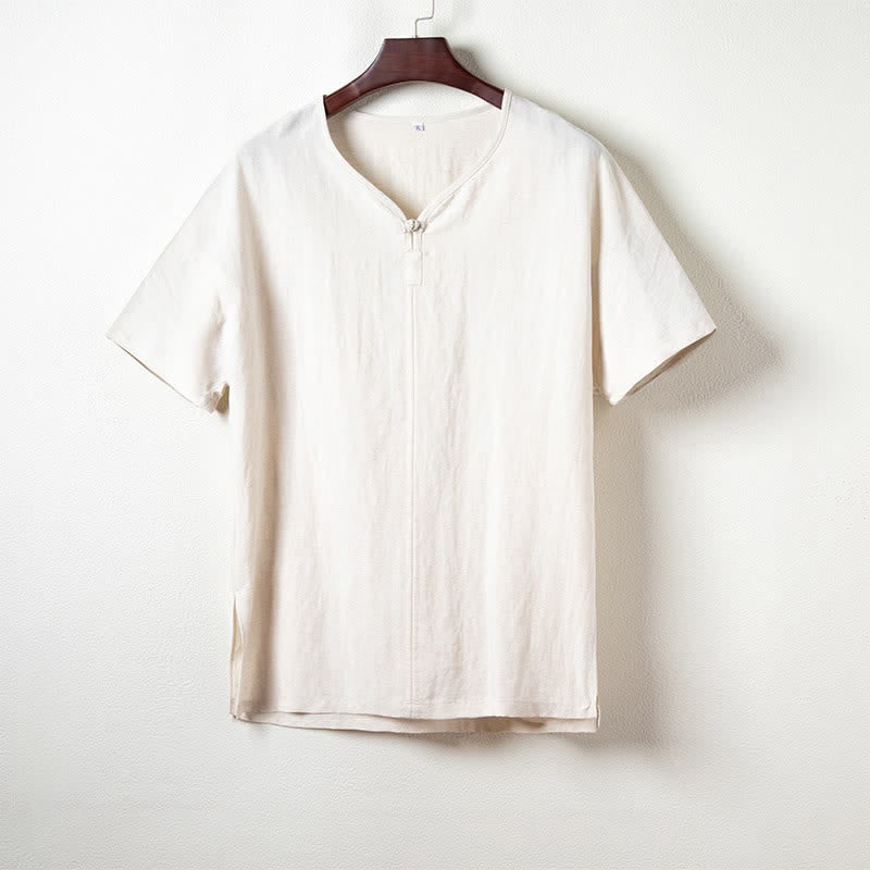 Buddha Stones Camicia da uomo estiva casual a maniche corte con scollo a V, stile Tang. - Biancheria - US/UK/AU44, EU54 (4XL) - image 9