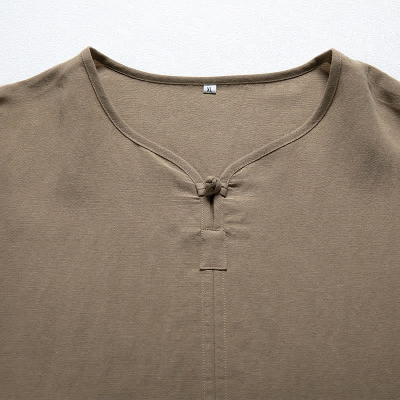 Buddha Stones Camicia da uomo estiva casual a maniche corte con scollo a V, stile Tang. - image 3