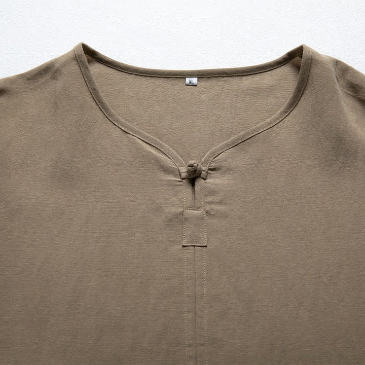Buddha Stones Camicia da uomo estiva casual a maniche corte con scollo a V, stile Tang. - image 3