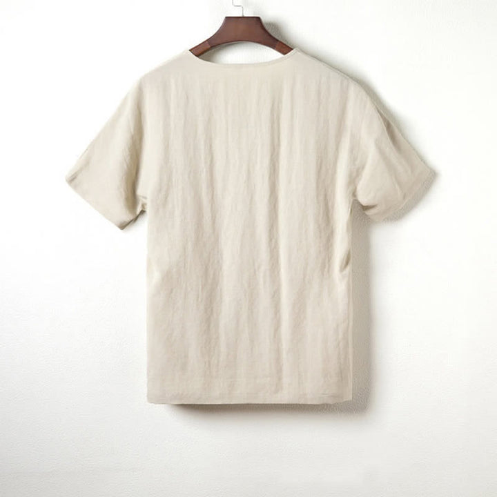 Buddha Stones Camicia da uomo estiva casual a maniche corte con scollo a V, stile Tang. - image 8