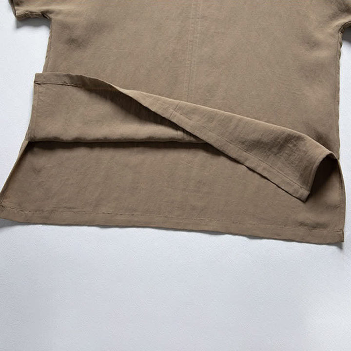 Buddha Stones Camicia da uomo estiva casual a maniche corte con scollo a V, stile Tang. - image 4