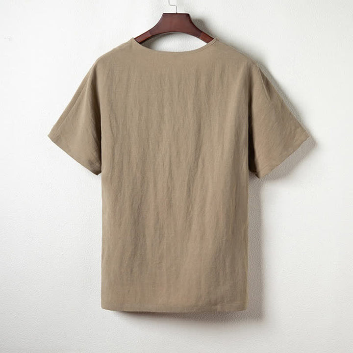 Buddha Stones Camicia da uomo estiva casual a maniche corte con scollo a V, stile Tang. - image 2