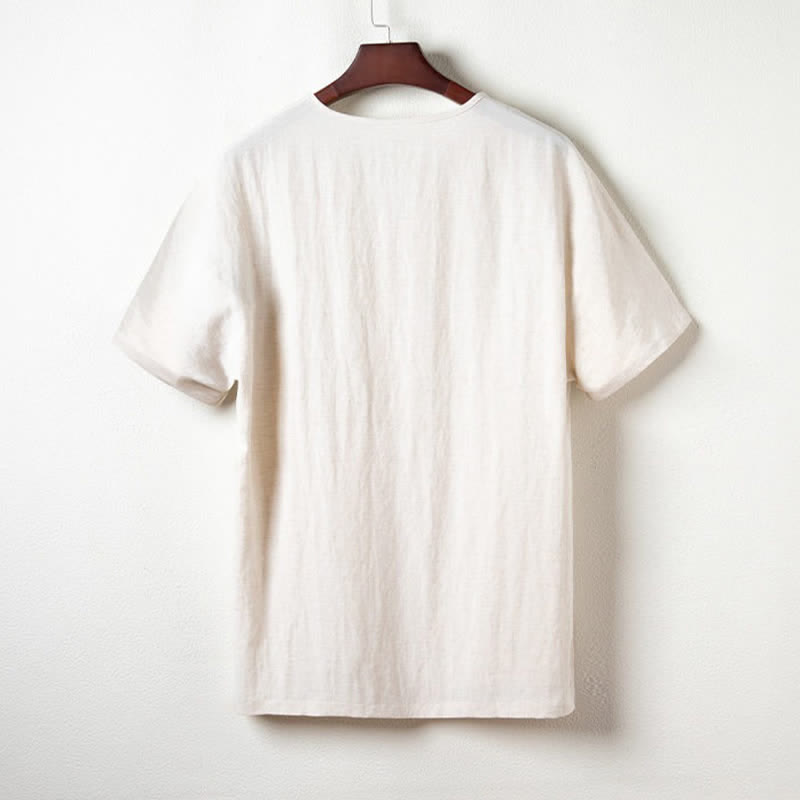 Buddha Stones Camicia da uomo estiva casual a maniche corte con scollo a V, stile Tang. - image 10