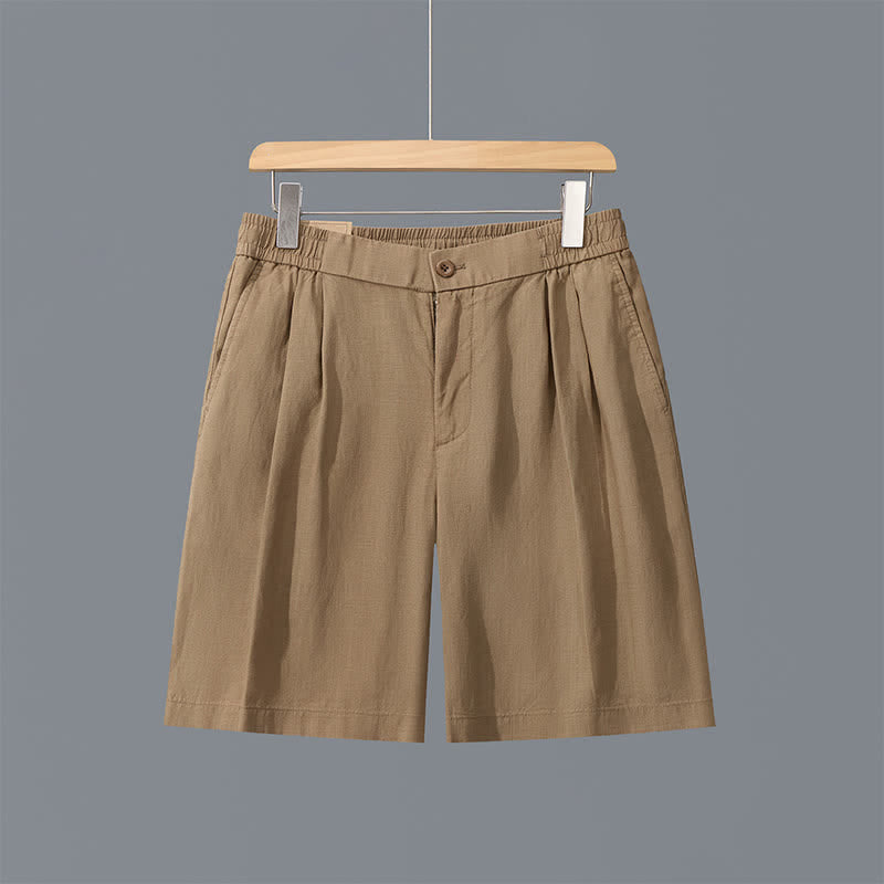 Buddha Stones Pantaloncini da uomo estivi casual, minimalisti, a tinta unita, con cerniera e tasche. - Tan - US/UK/AU42, EU52 (3XL) - image 0
