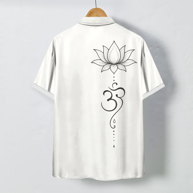 Buddha Stones Camicia da uomo a maniche corte traspirante con bottoni e motivo Lotus Om Line Art. - image 1