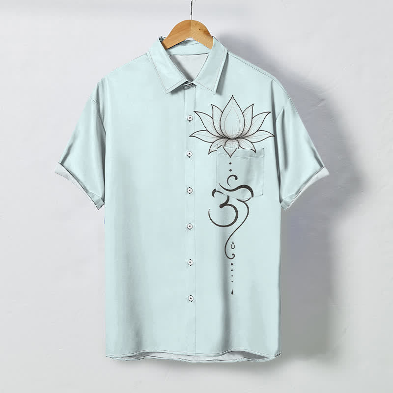 Buddha Stones Camicia da uomo a maniche corte traspirante con bottoni e motivo Lotus Om Line Art. - Ciano chiaro - US/UK/AU48, EU58 (4XL) - image 3