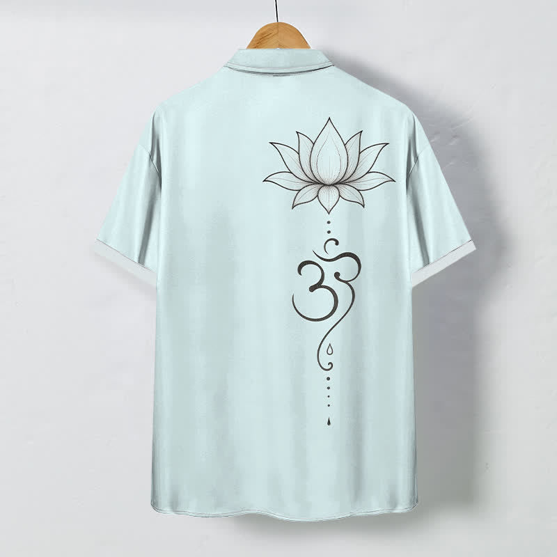 Buddha Stones Camicia da uomo a maniche corte traspirante con bottoni e motivo Lotus Om Line Art. - image 4