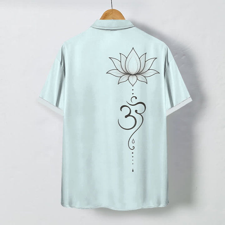 Buddha Stones Camicia da uomo a maniche corte traspirante con bottoni e motivo Lotus Om Line Art. - image 4