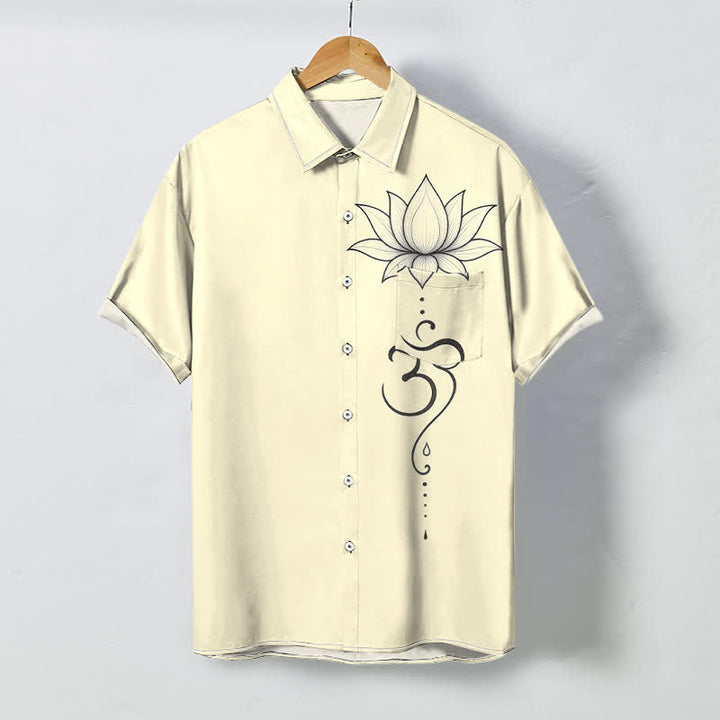 Buddha Stones Camicia da uomo a maniche corte traspirante con bottoni e motivo Lotus Om Line Art. - Beige - US/UK/AU48, EU58 (4XL) - image 5