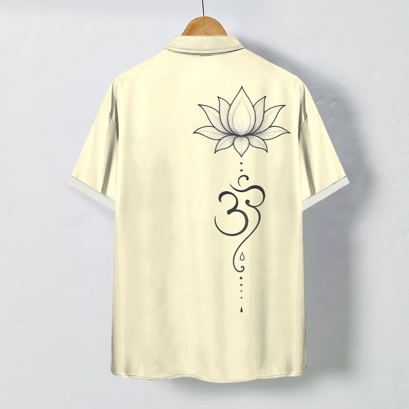 Buddha Stones Camicia da uomo a maniche corte traspirante con bottoni e motivo Lotus Om Line Art. - image 6