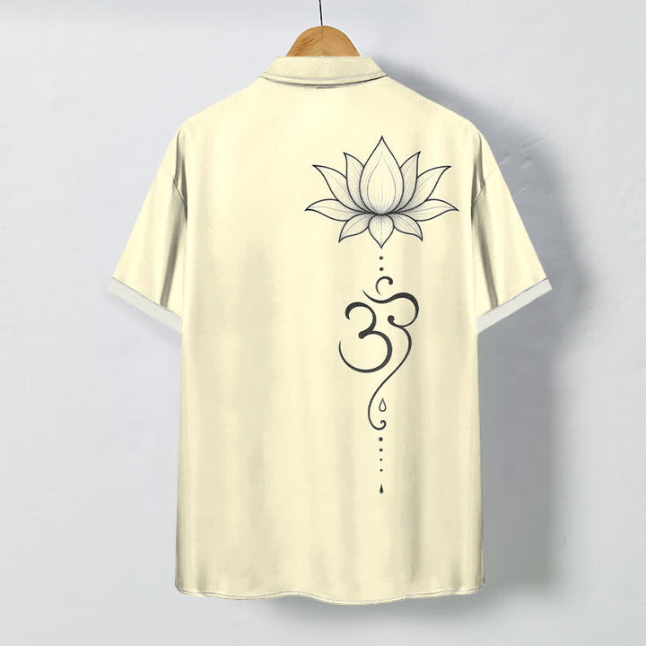 Buddha Stones Camicia da uomo a maniche corte traspirante con bottoni e motivo Lotus Om Line Art. - image 6