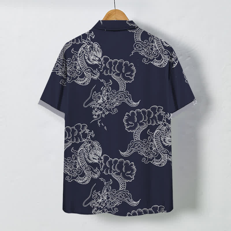 Buddha Stones Camicia da uomo a maniche corte traspirante con bottoni e motivo floreale vintage a volute. - image 1
