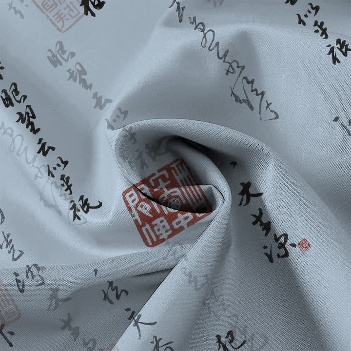 Buddha Stones Camicia da uomo a maniche corte traspirante con bottoni e motivo a sigillo rosso e calligrafia cinese. - image 4