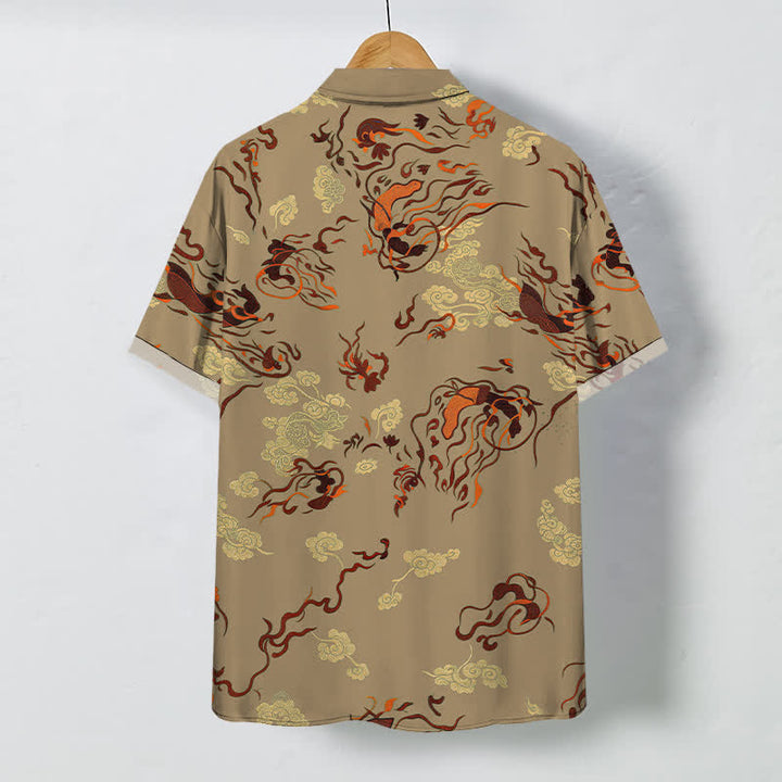 Buddha Stones Camicia da uomo a maniche corte traspirante con bottoni e motivo astratto a spirale nei toni della terra. - image 1