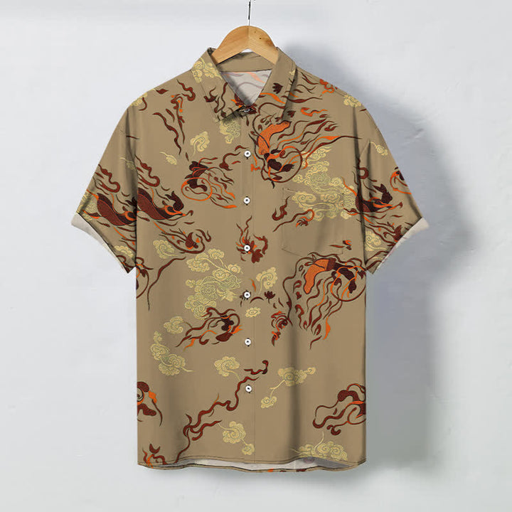 Buddha Stones Camicia da uomo a maniche corte traspirante con bottoni e motivo astratto a spirale nei toni della terra. - Tan - US/UK/AU48, EU58 (4XL) - image 0