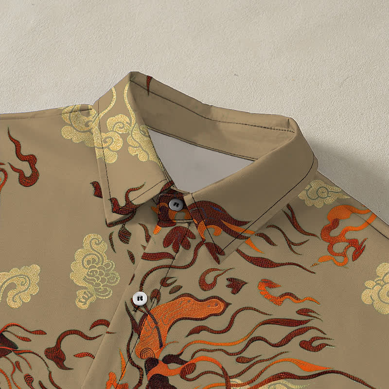 Buddha Stones Camicia da uomo a maniche corte traspirante con bottoni e motivo astratto a spirale nei toni della terra. - image 2