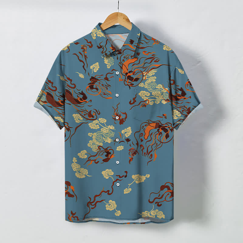 Buddha Stones Camicia da uomo a maniche corte traspirante con bottoni e motivo astratto a spirale nei toni della terra. - SteelBlue - US/UK/AU48, EU58 (4XL) - image 5