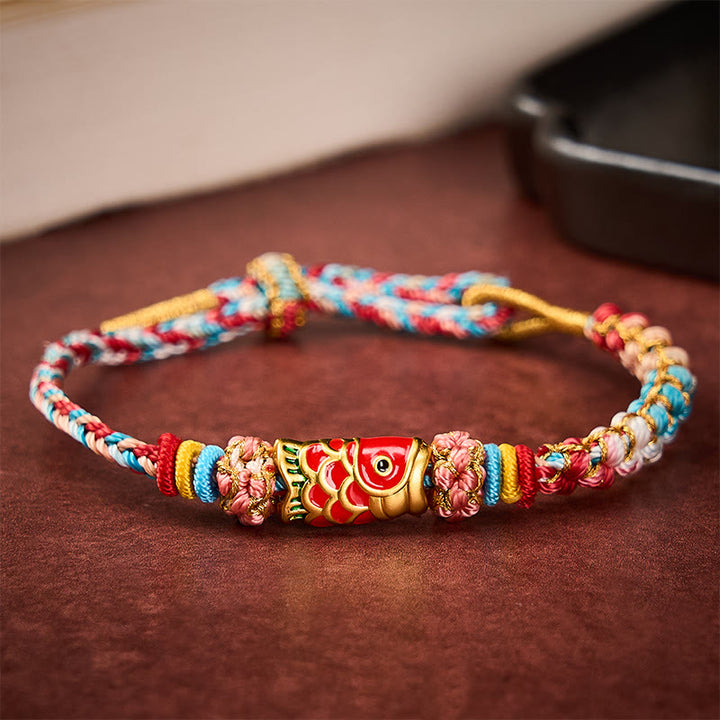 Buddha Stones Braccialetto con corda intrecciata a mano con fiori di pesco e pesci koi, simbolo di successo. - image 11