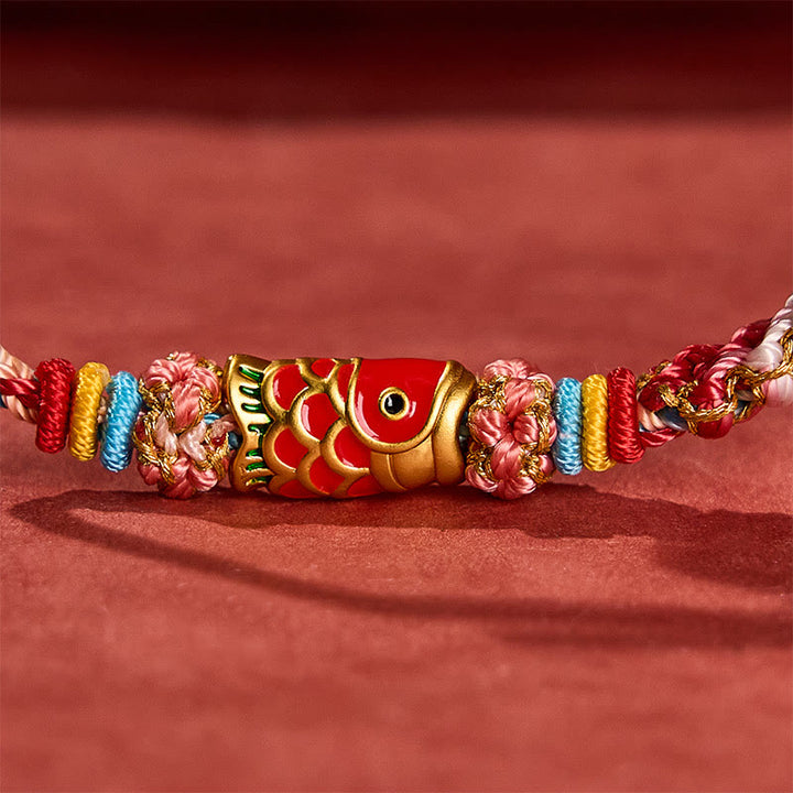 Buddha Stones Braccialetto con corda intrecciata a mano con fiori di pesco e pesci koi, simbolo di successo. - image 12