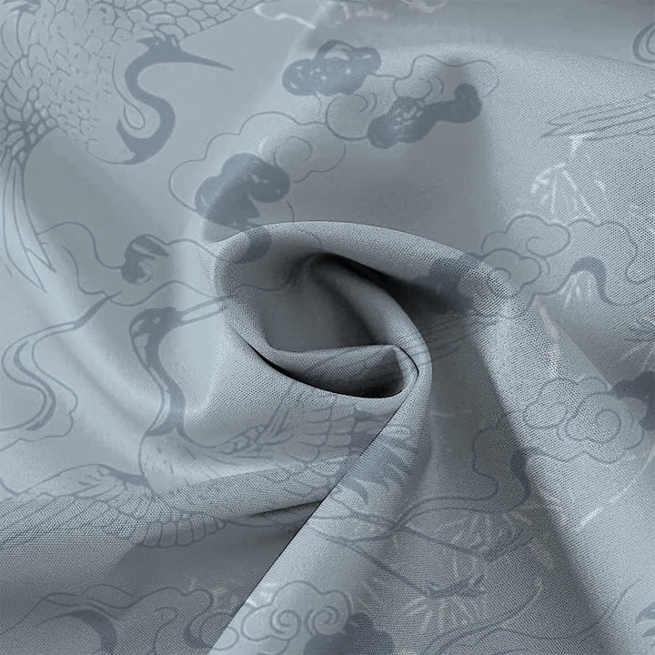 Buddha Stones Camicia da uomo a maniche corte traspirante con bottoni e motivo gru e nuvole. - image 4