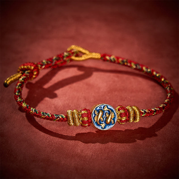 Buddha Stones Braccialetto di forza con doppia carpa koi dorata, intrecciato a mano. - image 15