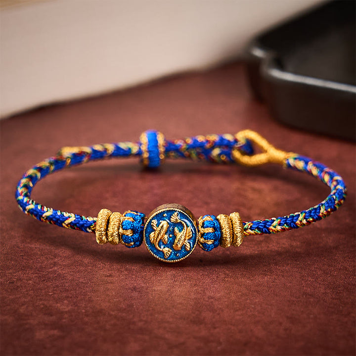 Buddha Stones Braccialetto di forza con doppia carpa koi dorata, intrecciato a mano. - image 13