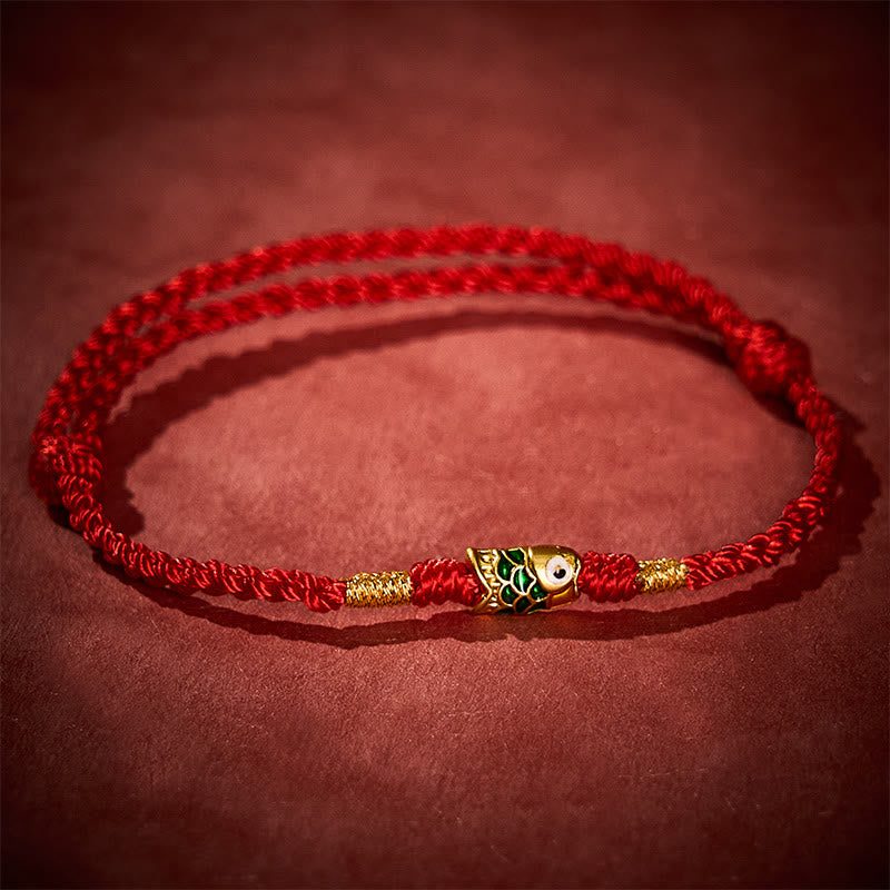 Buddha Stones Braccialetto portafortuna con motivo a pesci koi intrecciato a mano - Rosso (Circonferenza del polso: 5,51-7,48 pollici / 14-19 cm) - image 0