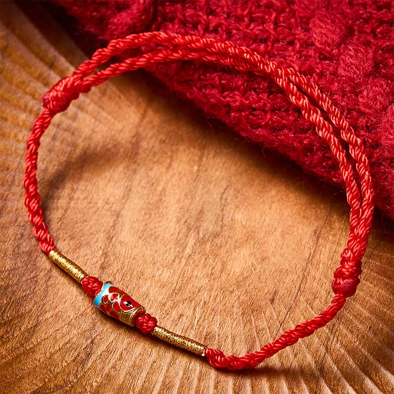 Buddha Stones Braccialetto regolabile con ciondolo a forma di pesce koi portafortuna, realizzato a mano con filo rosso intrecciato. - image 1