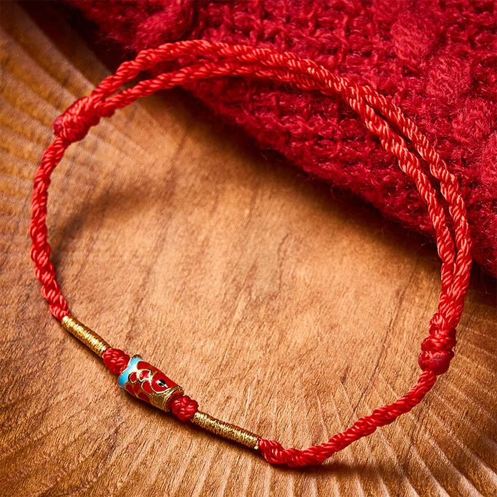 Buddha Stones Braccialetto regolabile con ciondolo a forma di pesce koi portafortuna, realizzato a mano con filo rosso intrecciato. - image 1