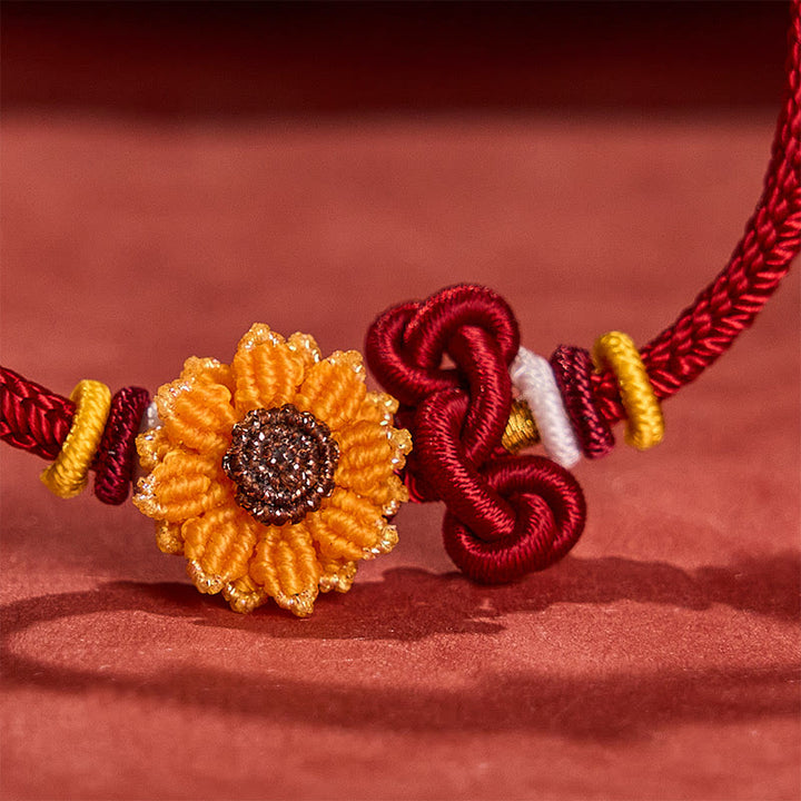 Buddha Stones Braccialetto portafortuna con girasole e cordino rosso intrecciato a mano - image 9