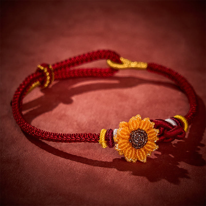 Buddha Stones Braccialetto portafortuna con girasole e cordino rosso intrecciato a mano - image 3