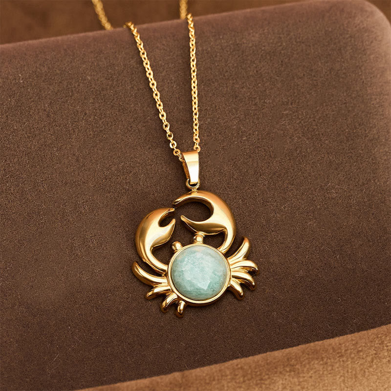 Buddha Stones Collana con granchio in ametista placcata oro e simbolo della pace interiore - Amazonite (Verità ♥ Comunicazione) - image 12