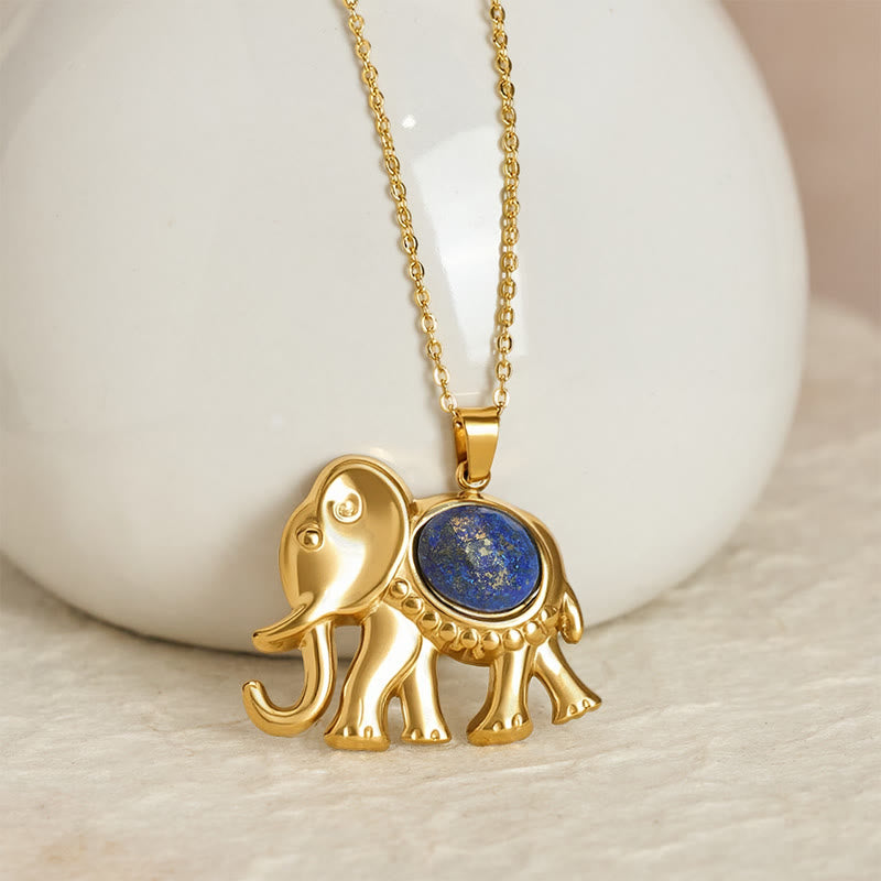 Buddha Stones Collana protettiva per elefante con occhio di tigre placcata in oro - image 8