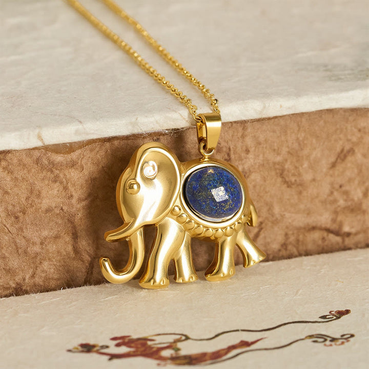 Buddha Stones Collana protettiva per elefante con occhio di tigre placcata in oro - image 9
