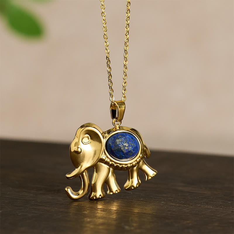 Buddha Stones Collana protettiva per elefante con occhio di tigre placcata in oro - image 11
