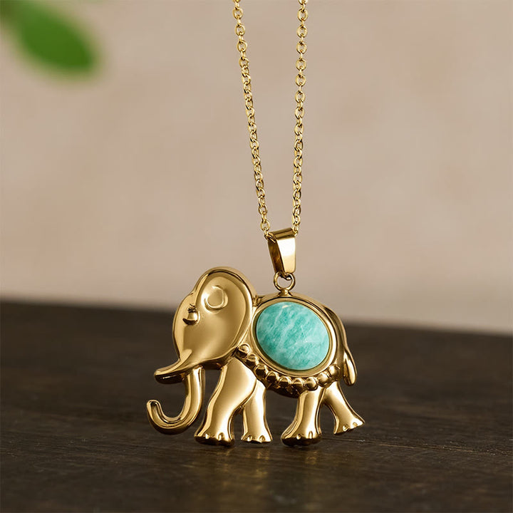Buddha Stones Collana protettiva per elefante con occhio di tigre placcata in oro - image 17