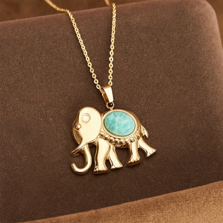Buddha Stones Collana protettiva per elefante con occhio di tigre placcata in oro - Amazonite (Verità ♥ Comunicazione) - image 13