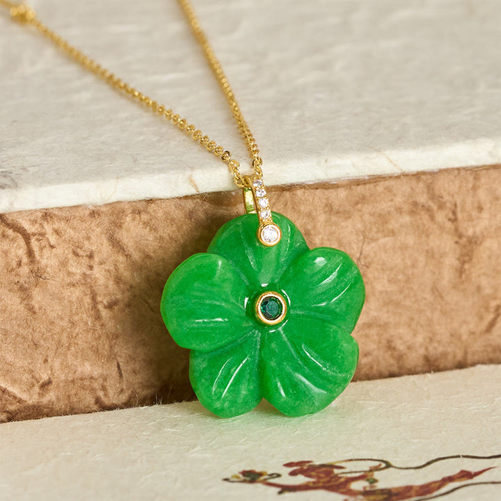 Buddha Stones Collana portafortuna con fiore a cinque petali in avventurina verde naturale. - image 10