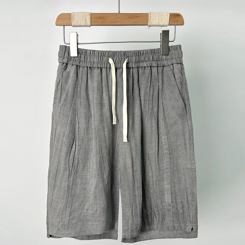 Buddha Stones Pantaloncini da uomo estivi casual con coulisse, elastico in vita e tasche. - Grigio chiaro - US/UK/AU44, EU54 (4XL) - image 2