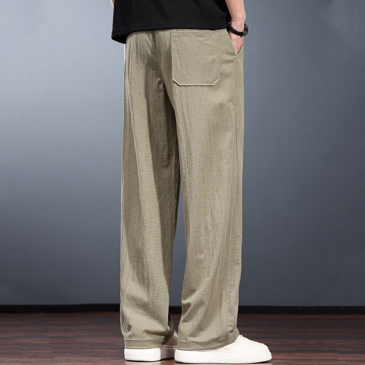 Buddha Stones Pantaloni lunghi da uomo a gamba dritta, minimalisti, con coulisse in vita elasticizzata, tinta unita, per primavera/estate. Modello casual con tasche. - image 3
