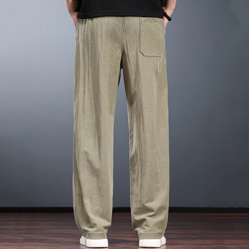 Buddha Stones Pantaloni lunghi da uomo a gamba dritta, minimalisti, con coulisse in vita elasticizzata, tinta unita, per primavera/estate. Modello casual con tasche. - image 4