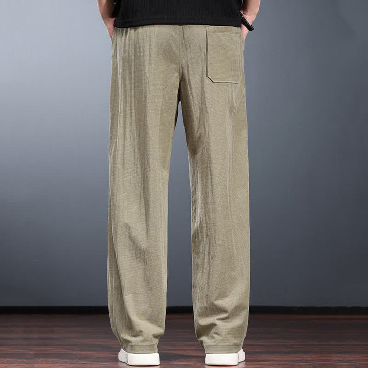 Buddha Stones Pantaloni lunghi da uomo a gamba dritta, minimalisti, con coulisse in vita elasticizzata, tinta unita, per primavera/estate. Modello casual con tasche. - image 4