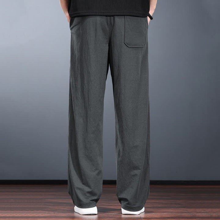 Buddha Stones Pantaloni lunghi da uomo a gamba dritta, minimalisti, con coulisse in vita elasticizzata, tinta unita, per primavera/estate. Modello casual con tasche. - image 14